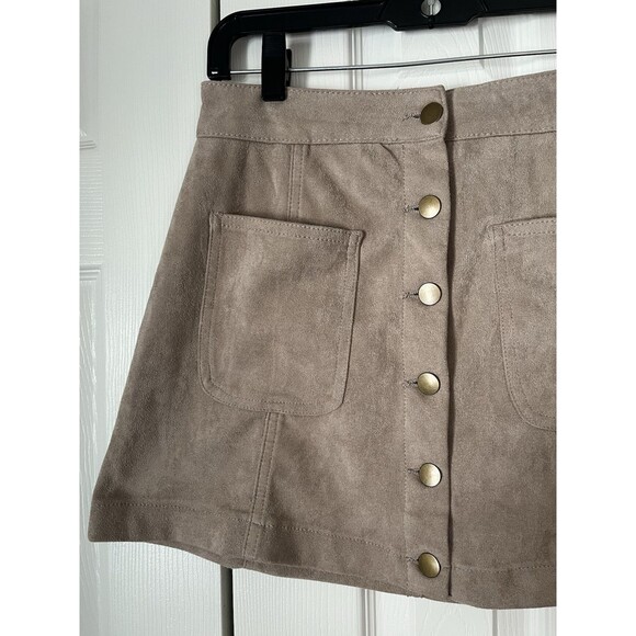 Altar’d State Button Up Faux Suede Tan Mini Skirt Women Small - Picture 2 of 7